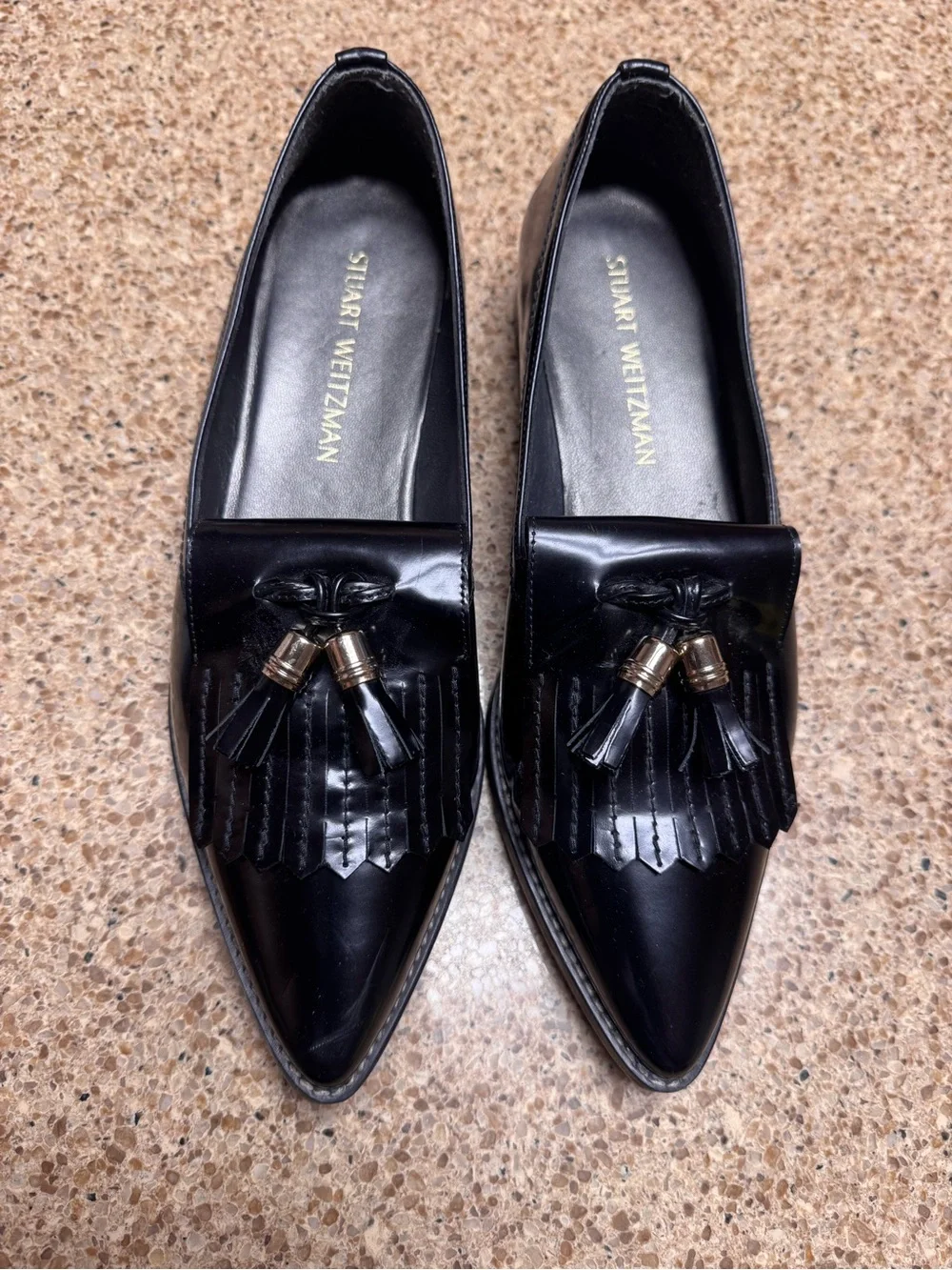 Stuart Weitzman Black Patent Tassel Loafers for Men